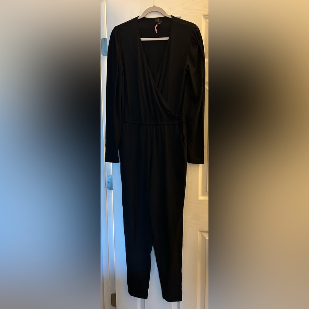 BOBI Revolve Women’s Black Drape Front Size Med Modal Surplice Jumpsuit - Picture 8 of 11